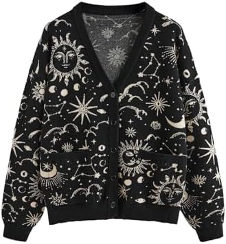 BEAUDRM Women's Star Sweater Cardigan Goth Grunge Button Up Chunky